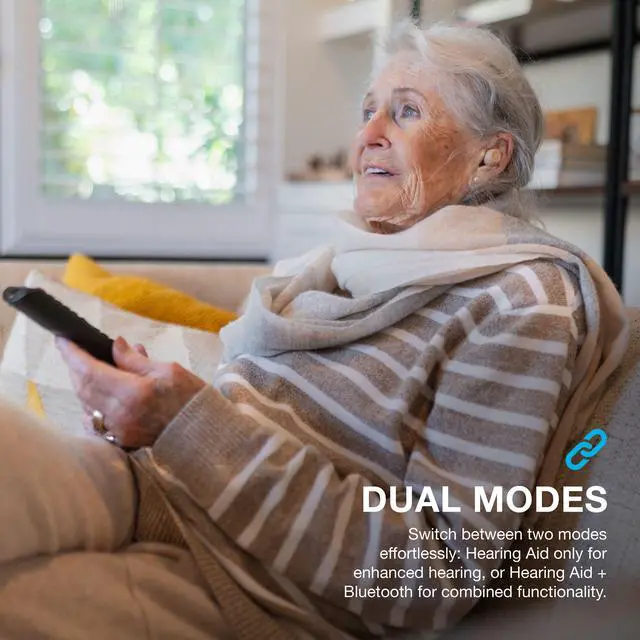 Alt view image 3 of 7 - JLab Hear OTC Hearing Aid & Wireless Earbuds, Traditional Earbud Fit, Bluetooth 5.3, Connect to iOS or Android Devices, Four Preset Hearing Modes, In-Ear Detection, Beige