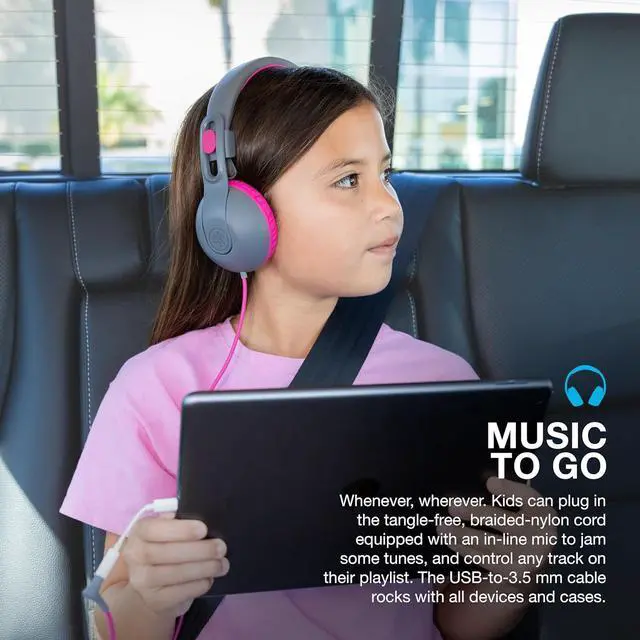 Alt view image 6 of 7 - JLab JBuddies Studio 2 On-Ear Kids Wired Headphones, Grey/Pink, Toddler Headphones, Kid Safe, Studio Volume Safe, Volume Limiter, Folding, Adjustable, Noise Isolation, with Mic
