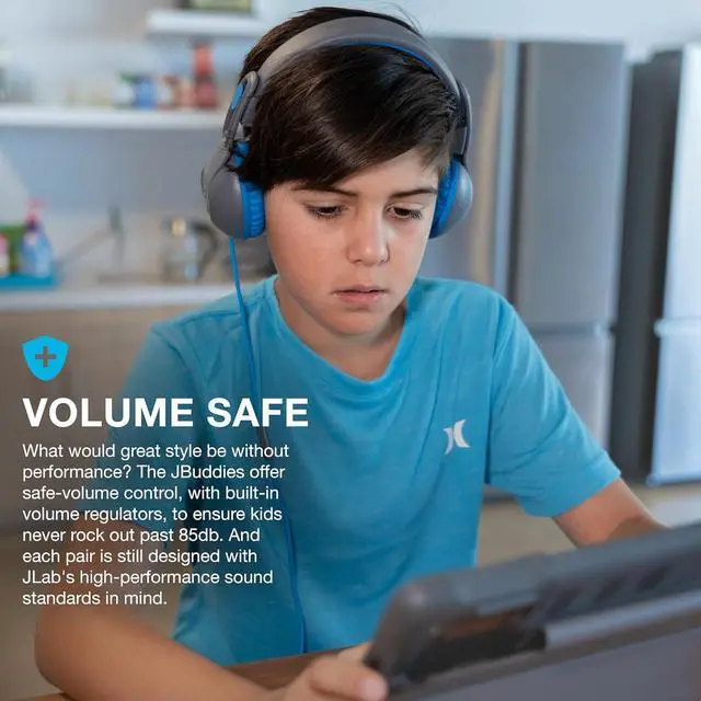 Alt view image 4 of 7 - JLab JBuddies Studio 2 On-Ear Kids Wired Headphones, Grey/Blue, Toddler Headphones, Kid Safe, Studio Volume Safe, Volume Limiter, Folding, Adjustable, Noise Isolation, with Mic