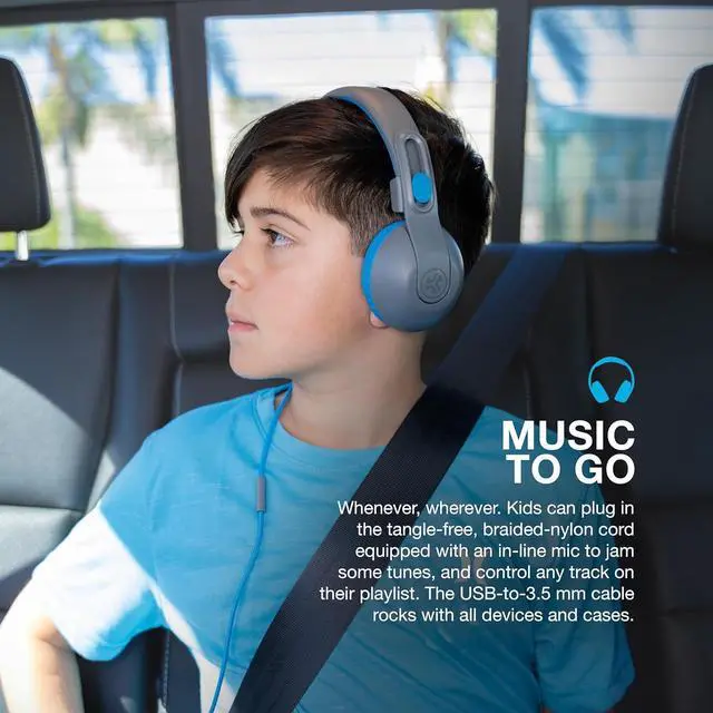 Alt view image 2 of 7 - JLab JBuddies Studio 2 On-Ear Kids Wired Headphones, Grey/Blue, Toddler Headphones, Kid Safe, Studio Volume Safe, Volume Limiter, Folding, Adjustable, Noise Isolation, with Mic