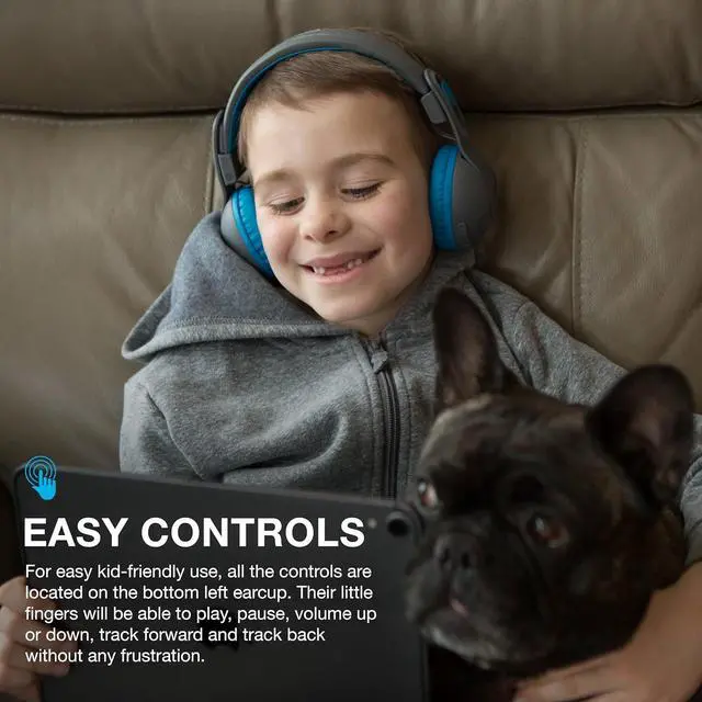 Alt view image 5 of 7 - JLab JBuddies Studio 2 Two-In-One Wireless & Wired On-ear Kids Headphones, Bluetooth, Volume Safe, with Microphone, Blue/Gray