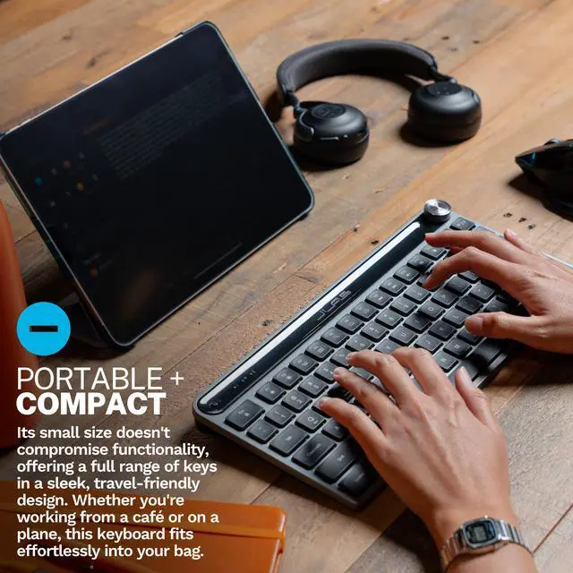 Alt view image 3 of 7 - JLab Epic Mini Wireless Keyboard, Black, 84 Keys, Bluetooth or USB Wireless Dongle, Multi-Device Switching, Illuminated Keys, Smart Media Knob, Custom Profiles, OS Toggle, Rechargeable