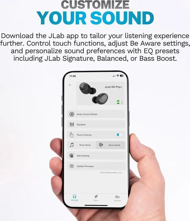 Alt view image 2 of 7 - JLab Go Pop+ True Wireless Bluetooth Earbuds, Charging Case, Light Blue, Dual Connect, IPX4 Sweat Resistance, Bluetooth 5.3 Connection, 3 EQ Sound Settings Signature, Balanced, Bass Boost