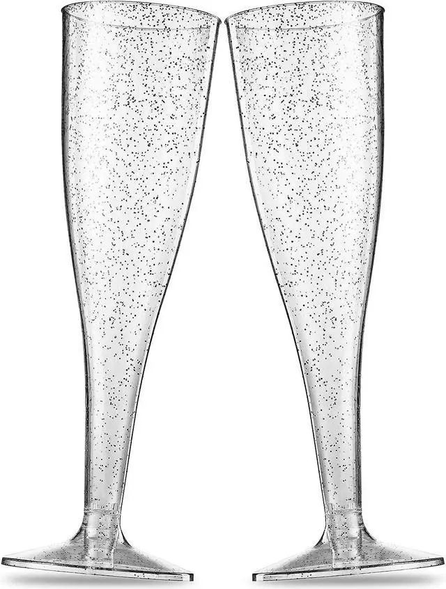 Main image of 50 Plastic Champagne Flutes - Disposable Champagne Flute - Silver Glitter Plastic Champagne Glasses for Parties, Mimosa Bar, Events, Wedding and Shower Party Supplies - Toasting Cocktail Cups