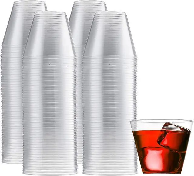 Main image of 200 Clear Plastic Cups 9 Oz Old Fashioned Tumblers Fancy Disposable Wedding Party Cups Recyclable and BPA-Free