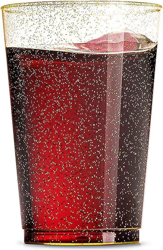 Alt view image 3 of 4 - 100 Glitter Plastic Cups 12 Oz Clear Plastic Cups Tumblers Gold Glitter Cups Disposable Wedding Cups Elegant Party Cups Recyclable and BPA-Free