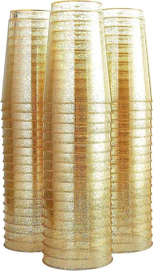 Alt view image 4 of 4 - 100 Glitter Plastic Cups 12 Oz Clear Plastic Cups Tumblers Gold Glitter Cups Disposable Wedding Cups Elegant Party Cups Recyclable and BPA-Free