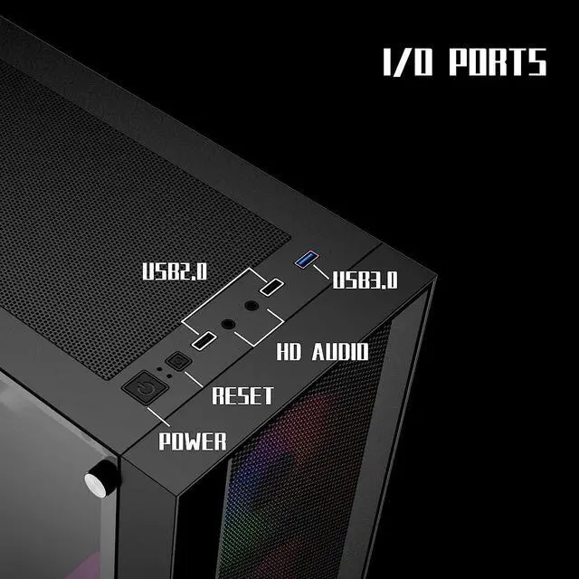 Alt view image 4 of 7 - Raidmax Vector V100 Gaming Case with 4 Pre-Installed Rainbow Fans, ATX Mid Tower Case, Gaming PC (Black)