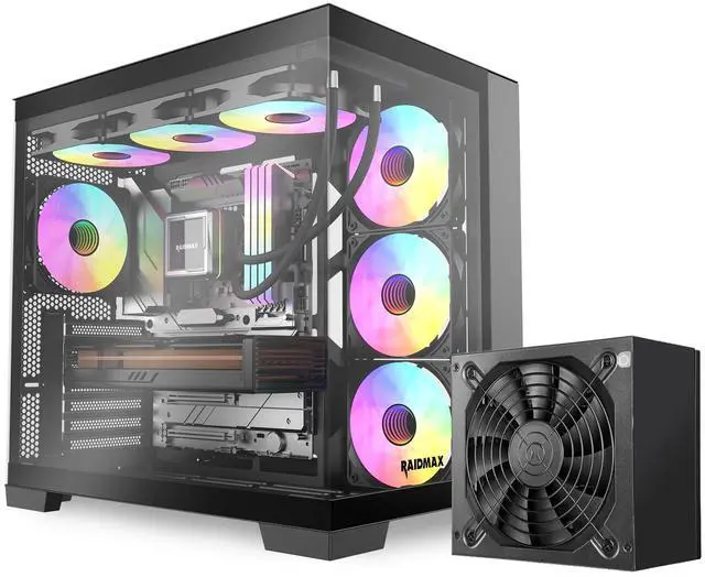 Main image of I610 Black Chrome Tempered Glass Panoramic Gaming Case  Dual-Chamber with Preinstalled 700W 80+ Certified PSU, 4x 120mm ARGB Fans, Supports 240/360mm Liquid Cooling, Back-Connect MB & 50 Series GPU