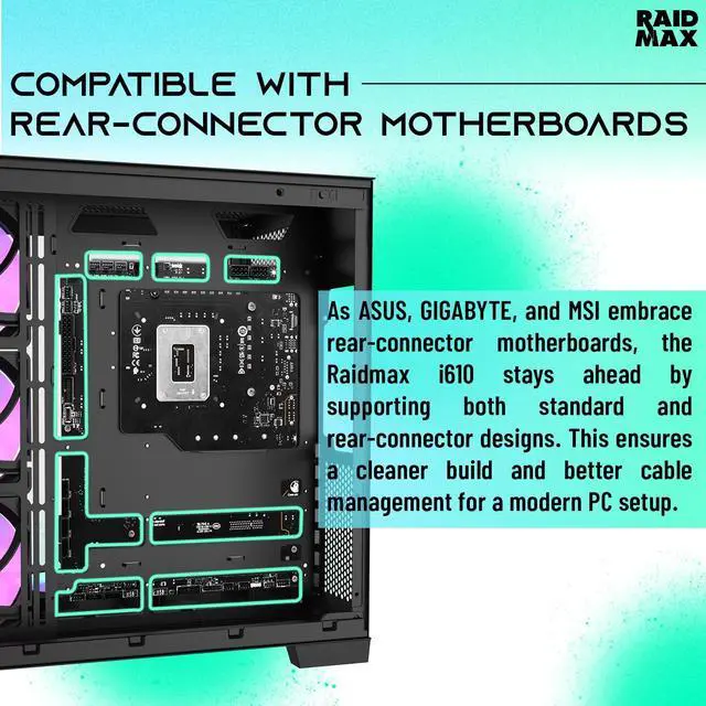 Alt view image 5 of 6 - I610 Black Chrome Tempered Glass Panoramic Gaming Case  Dual-Chamber with Preinstalled 700W 80+ Certified PSU, 4x 120mm ARGB Fans, Supports 240/360mm Liquid Cooling, Back-Connect MB & 50 Series GPU