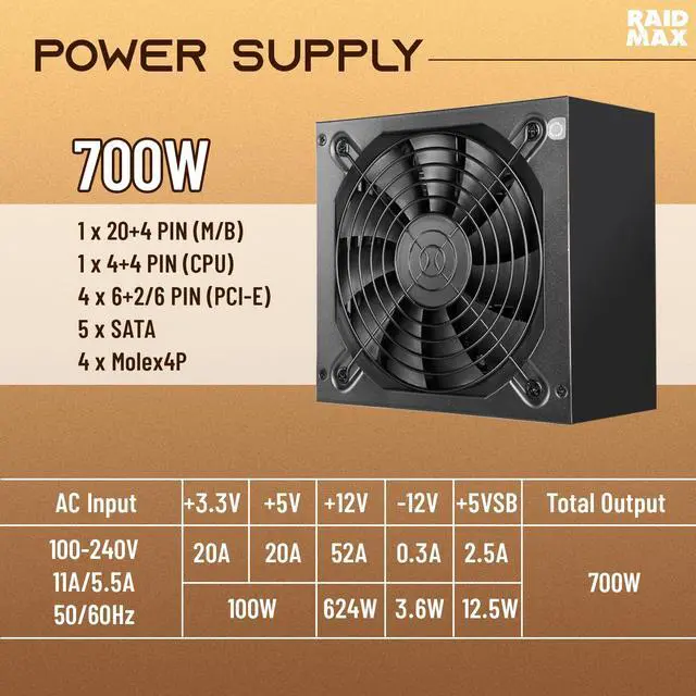 Alt view image 2 of 7 - RAIDMAX Infinita I610 Dual Chamber ATX Gaming Case Combo Set, Pre-install 4x ARGB Fans + 80+ Certified 700Watts Power and  360mm Water Cooler,Panoramic Seemless O11 Tempered Glass, Supports Up to 400m
