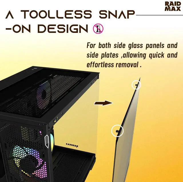 Alt view image 5 of 7 - RAIDMAX Infinita I610 Dual Chamber ATX Gaming Case Combo Set, Pre-install 4x ARGB Fans + 80+ Certified 700Watts Power and  360mm Water Cooler,Panoramic Seemless O11 Tempered Glass, Supports Up to 400m