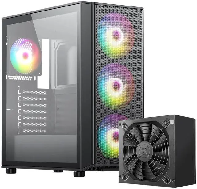 Main image of Raidmax X606 Black Gaming Case include 80+ Gold 700watts, Front Air Intake Metal Mesh Panel, Includes 3x 140mm ARGB Fans + 1x 120mm ARGB Fans,  support 240/280/360mm Water Cooler and RTX 50 GPUs