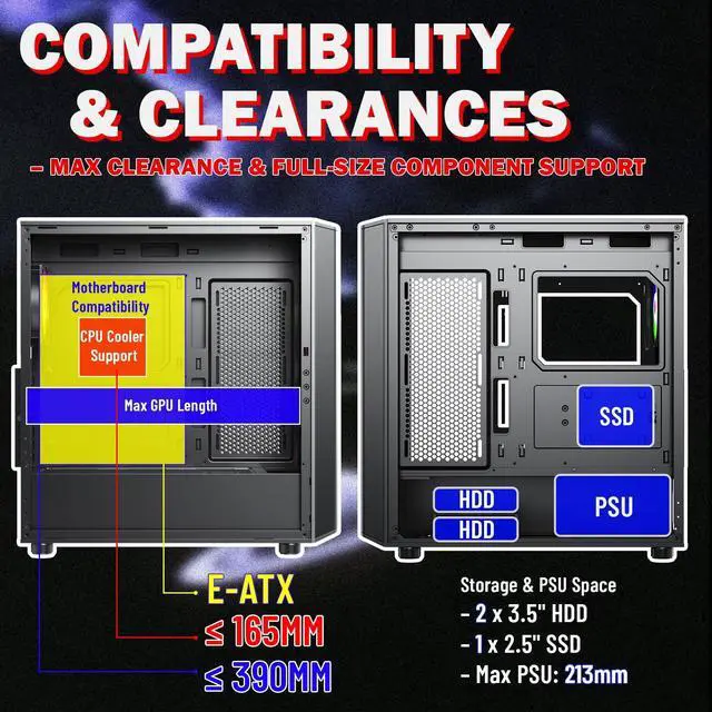 Alt view image 4 of 5 - Raidmax X606 Black Gaming Case include 80+ Gold 700watts, Front Air Intake Metal Mesh Panel, Includes 3x 140mm ARGB Fans + 1x 120mm ARGB Fans,  support 240/280/360mm Water Cooler and RTX 50 GPUs