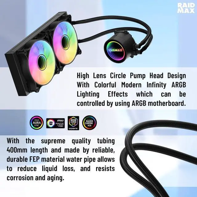 Alt view image 2 of 6 - Raidmax i600 Micro-ATX Dual-Chamber Gaming Case, 3 ARGB Fans Pre-Installed, Panoramic Glass, Bundled 700W Power Supply & 240mm Liquid Cooler, Compact High-Airflow Build