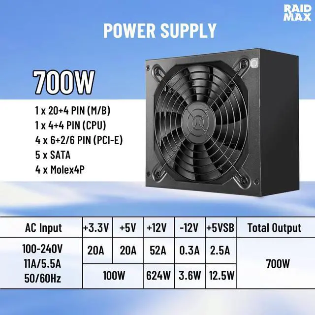 Alt view image 3 of 6 - Raidmax i600 Micro-ATX Dual-Chamber Gaming Case, 3 ARGB Fans Pre-Installed, Panoramic Glass, Bundled 700W Power Supply & 240mm Liquid Cooler, Compact High-Airflow Build