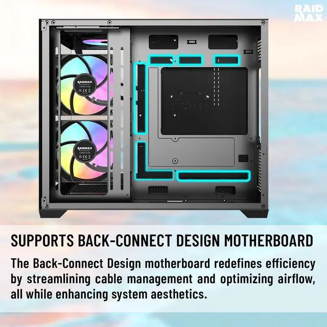 Alt view image 6 of 6 - Raidmax i600 Micro-ATX Dual-Chamber Gaming Case, 3 ARGB Fans Pre-Installed, Panoramic Glass, Bundled 700W Power Supply & 240mm Liquid Cooler, Compact High-Airflow Build