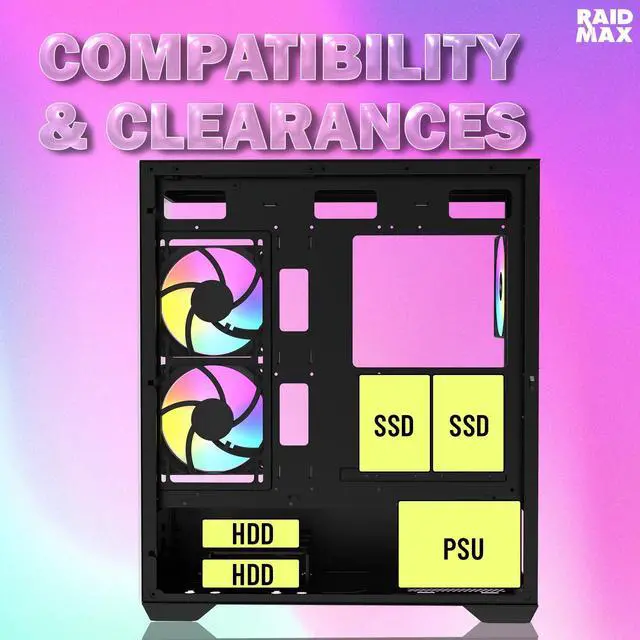 Alt view image 5 of 7 - Raidmax i801 ATX Mid Tower Gaming Case, 3 ARGB Fans Pre-Installed, Panoramic Tempered Glass, Bundled 700W Power Supply & 360mm Liquid Cooler, High Compatibility Layout