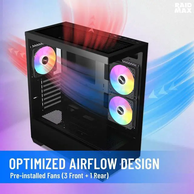 Alt view image 3 of 6 - RAIDMAX I801 ATX Gaming PC Case Bundle, Panoramic Tempered Glass Mid Tower, Pre-Installed 3x ARGB Fans, 700W PSU + 240mm Liquid Cooler, Supports 400mm GPU, AMD 5000/7000 Series & Intel 12/13/14th Gen
