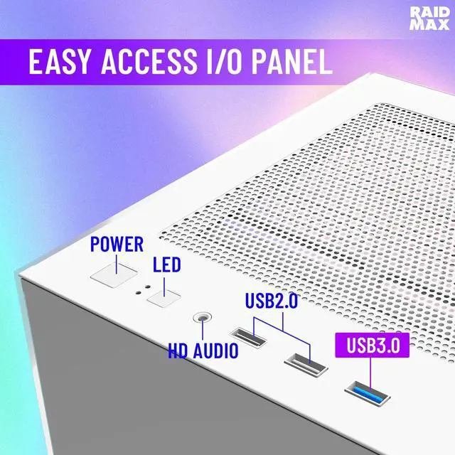 Alt view image 3 of 5 - RAIDMAX I801 ATX Gaming PC Case White Color Bundle,Pre-Installed 3x ARGB Fans, Includes 700W PSU + 240mm Liquid Cooler, Supports 400mm GPU, AMD 5000/7000 Series & Intel 12/13/14th Gen