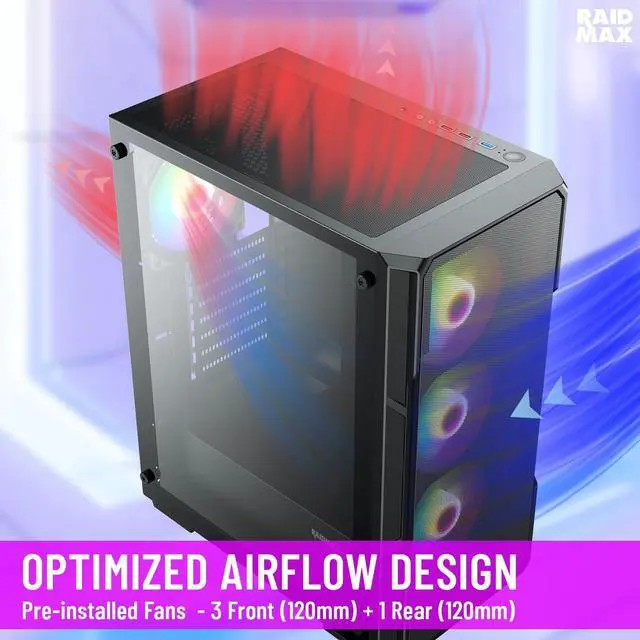 Alt view image 2 of 6 - RAIDMAX V212 ATX Mid Tower Gaming PC Case Bundle with 700W Power Supply & AM1204 ARGB CPU Air Cooler, Digital Temperature Display, 4 Heat Pipes, Pre-Installed RGB Fans, Supports LGA1851 / AM5