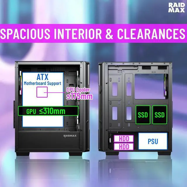 Alt view image 6 of 6 - RAIDMAX V212 ATX Mid Tower Gaming PC Case Bundle with 700W Power Supply & AM1204 ARGB CPU Air Cooler, Digital Temperature Display, 4 Heat Pipes, Pre-Installed RGB Fans, Supports LGA1851 / AM5