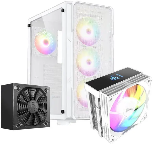 Main image of RAIDMAX V212 ATX Mid Tower Gaming PC Case Bundle with 700W Power Supply & AM1204 ARGB CPU Air Cooler, Digital Temperature Display, 4 Heat Pipes, Pre-Installed RGB Fans, Supports LGA1851 / AM5