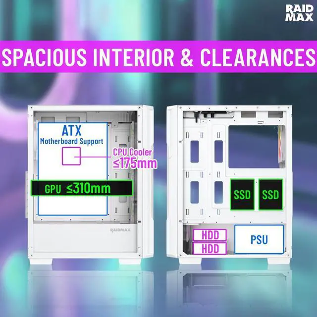 Alt view image 4 of 6 - RAIDMAX V212 ATX Mid Tower Gaming PC Case Bundle with 700W Power Supply & AM1204 ARGB CPU Air Cooler, Digital Temperature Display, 4 Heat Pipes, Pre-Installed RGB Fans, Supports LGA1851 / AM5