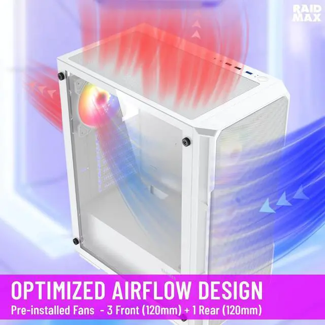 Alt view image 2 of 6 - RAIDMAX V212 ATX Mid Tower Gaming PC Case Bundle with 700W Power Supply & AM1204 ARGB CPU Air Cooler, Digital Temperature Display, 4 Heat Pipes, Pre-Installed RGB Fans, Supports LGA1851 / AM5