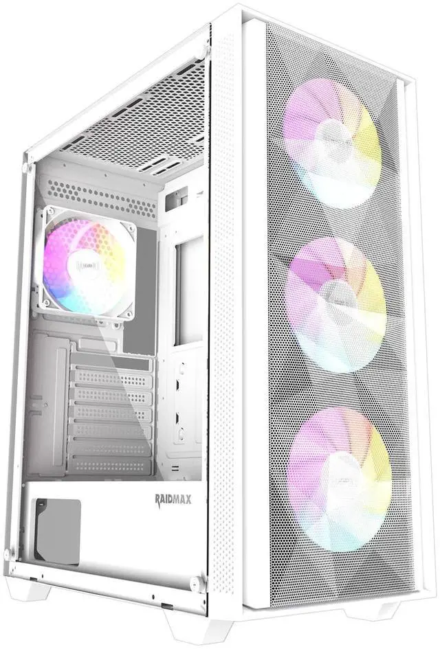 Main image of RAIDMAX V217 ATX Mid Tower Mesh Gaming PC Case, High Airflow Front Panel Design, 4x 120mm ARGB Fans Pre-Installed, Tempered Glass Side Panel, Supports 305mm GPU / 240mm Radiator