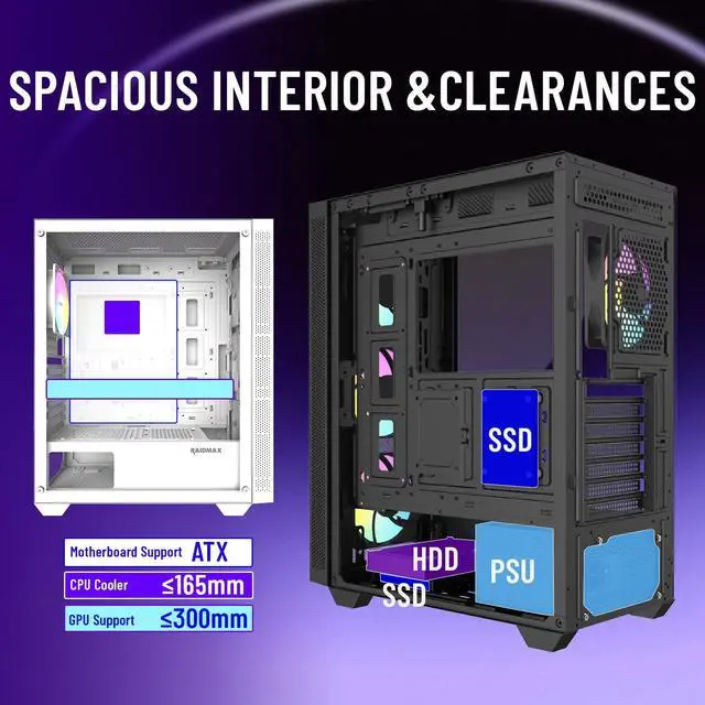 Alt view image 6 of 6 - RAIDMAX V217 ATX Mid Tower Mesh Gaming PC Case, High Airflow Front Panel Design, 4x 120mm ARGB Fans Pre-Installed, Tempered Glass Side Panel, Supports 305mm GPU / 240mm Radiator