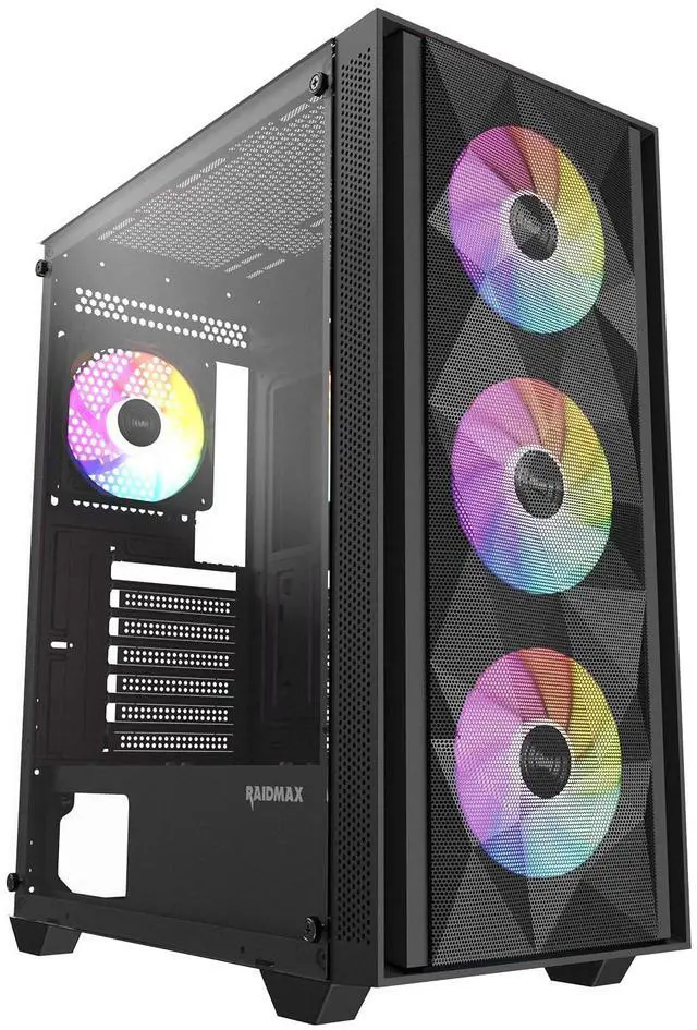Main image of RAIDMAX V217 ATX Mid Tower Mesh Gaming PC Case, High Airflow Front Panel Design, 4x 120mm ARGB Fans Pre-Installed, Tempered Glass Side Panel, Supports 305mm GPU / 240mm Radiator