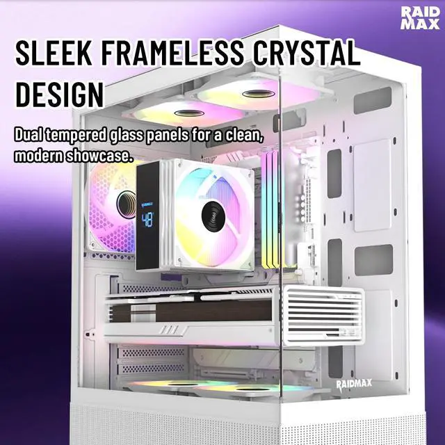 Alt view image 4 of 6 - RAIDMAX i802 ATX Mid Tower Gaming PC Case Bundle, Includes 5 Fixed RGB Fans, 700W 80+ Power Supply & 120mm ARGB CPU Air Cooler, Tempered Glass Side Panel, Supports 400mm GPU / LGA1700 / AM5
