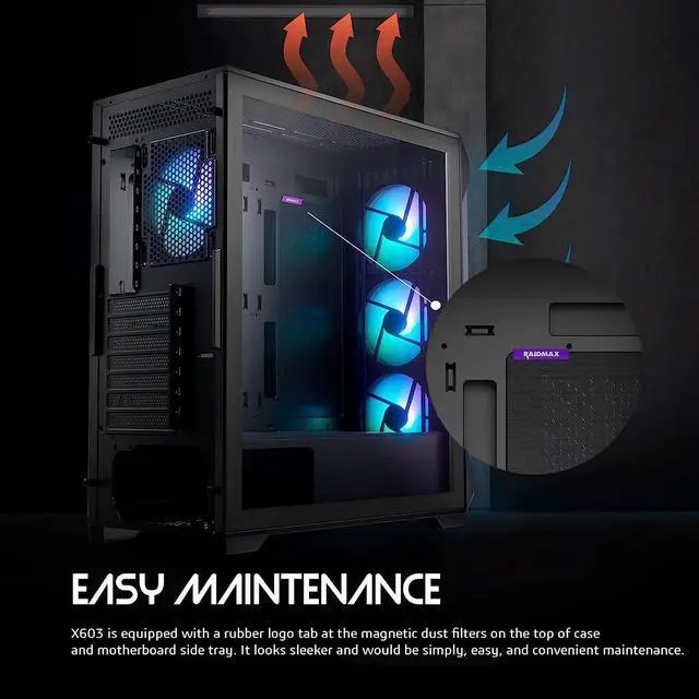 Alt view image 4 of 7 - Raidmax MESHIAN X603 ATX Desktop Computer Gaming PC Case Mid Tower PC Case pre-Install x 4 ARGB Fans ATX PC Case USB 3.0 Tempered Glass PC Case Mesh Window Computer Case (White)