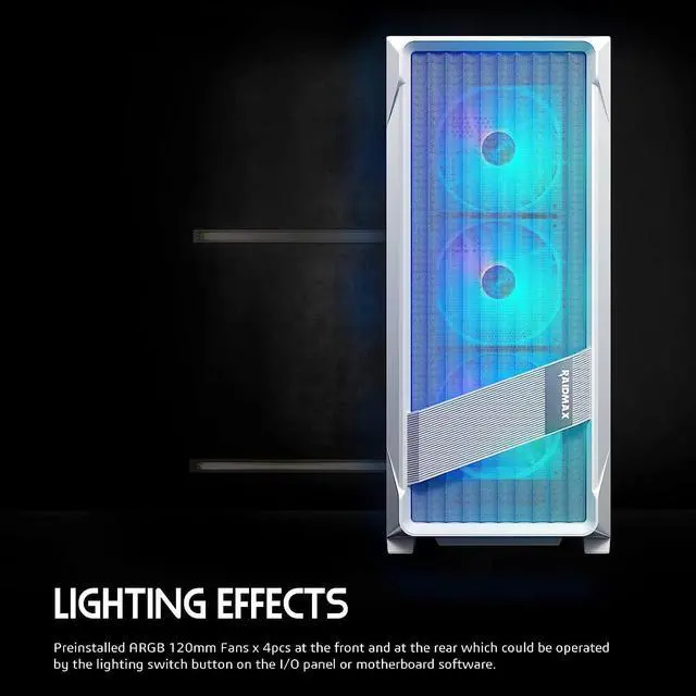 Alt view image 2 of 7 - Raidmax MESHIAN X603 ATX Desktop Computer Gaming PC Case Mid Tower PC Case pre-Install x 4 ARGB Fans ATX PC Case USB 3.0 Tempered Glass PC Case Mesh Window Computer Case (White)