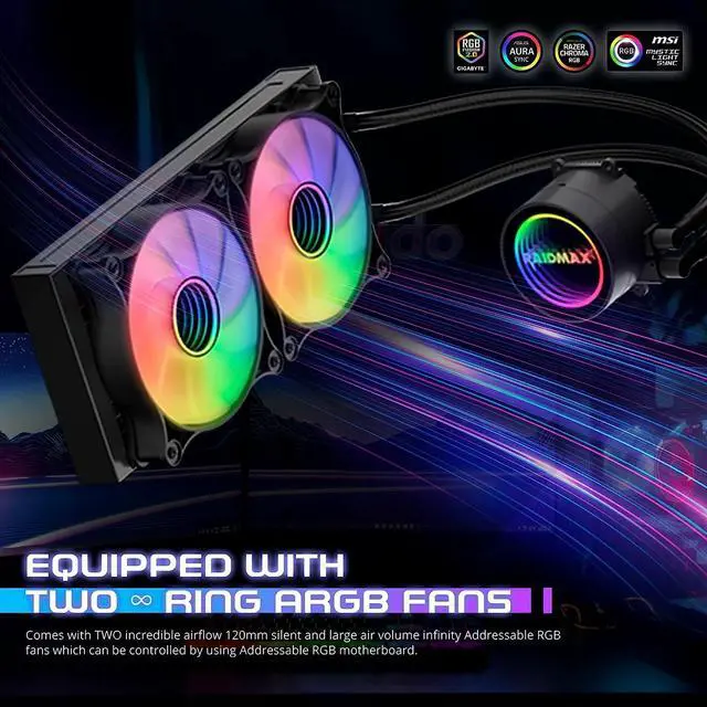 Alt view image 2 of 6 - Raidmax Infinita LS240 AIO Water Cooling System, 240mm Gaming PC CPU Water Cooler with ARGB/RGB Light, PWM, Compatible with Intel i5, i7, i9 and AMD ryzen CPU Socket (Black)