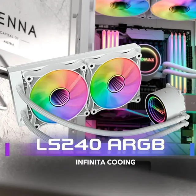 Alt view image 2 of 7 - Raidmax Infinita LS240 AIO Water Cooling System, 240mm Gaming PC CPU Water Cooler with ARGB/RGB Light, PWM, Compatible with Intel i5, i7, i9 and AMD ryzen CPU Socket (White)