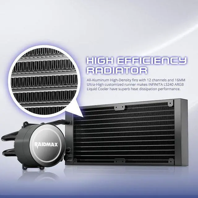 Alt view image 7 of 7 - Raidmax Infinita LS240 AIO Water Cooling System, 240mm Gaming PC CPU Water Cooler with ARGB/RGB Light, PWM, Compatible with Intel i5, i7, i9 and AMD ryzen CPU Socket (White)