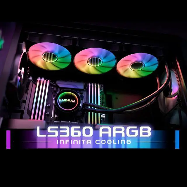 Alt view image 7 of 7 - Raidmax Infinita LS360 AIO Water Cooling System, 360mm Gaming PC CPU Water Cooler with 3 ARGB/RGB PWM Light Fans, Compatible with Intel i5, i7, i9 and AMD ryzen CPU Socket (Black)