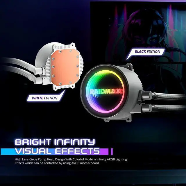 Alt view image 3 of 7 - Raidmax Infinita LS360 AIO Water Cooling System, 360mm Gaming PC CPU Water Cooler with 3 ARGB/RGB PWM Light Fans, Compatible with Intel i5, i7, i9 and AMD ryzen CPU Socket (Black)