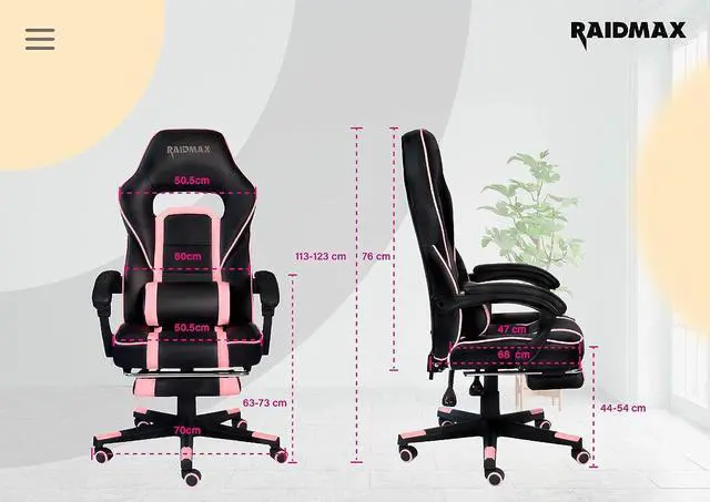 Alt view image 6 of 6 - Raidmax Advanced DK701 Series Computer-Gaming-Chairs, XL Size Gaming Chair with Padded Arm Rest and Foldable Foot Rest, Heavy Duty 350mm Base with 60mm casters, PU Leather with Moulden Foam