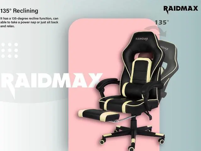 Alt view image 5 of 6 - Raidmax Advanced DK701 Series Computer-Gaming-Chairs, XL Size Gaming Chair with Padded Arm Rest and Foldable Foot Rest, Heavy Duty 350mm Base with 60mm casters, PU Leather with Moulden Foam