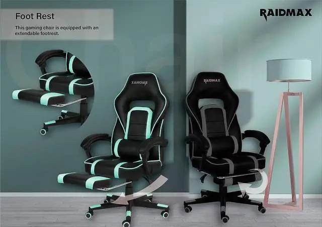 Alt view image 4 of 6 - Raidmax Advanced DK701 Series Computer-Gaming-Chairs, XL Size Gaming Chair with Padded Arm Rest and Foldable Foot Rest, Heavy Duty 350mm Base with 60mm casters, PU Leather with Moulden Foam