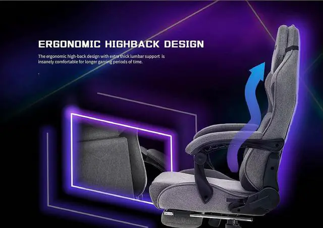 Alt view image 5 of 7 - Raidmax Advenced DK719 Series Computer-Gaming-Chairs, Soft Breathable Fabric XL Size Gaming Chair, Heavy Duty Gas Lift and Metal Base, Foam Padded Armrest and Retractable Footrest