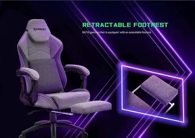 Alt view image 6 of 7 - Raidmax Advenced DK719 Series Computer-Gaming-Chairs, Soft Breathable Fabric XL Size Gaming Chair, Heavy Duty Gas Lift and Metal Base, Foam Padded Armrest and Retractable Footrest