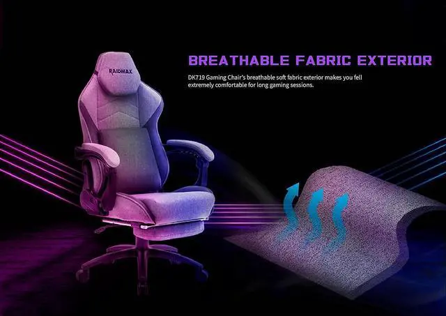 Alt view image 4 of 7 - Raidmax Advenced DK719 Series Computer-Gaming-Chairs, Soft Breathable Fabric XL Size Gaming Chair, Heavy Duty Gas Lift and Metal Base, Foam Padded Armrest and Retractable Footrest
