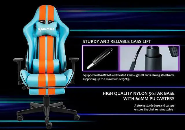 Alt view image 6 of 7 - Raidmax Superior DK905 Race Car Computer-Gaming-Chairs Adjustable 3D Armrest, Head and Lumber Pillows, Tilted Base, Flat Reclining Back and Certified Gas Lift