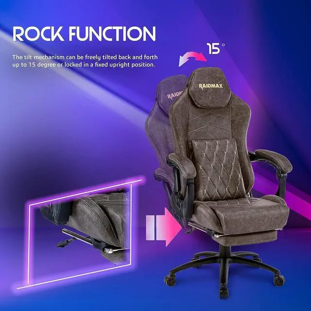 Alt view image 2 of 7 - Raidmax Extra-Large Size Gaming Chair Office Chair PC Chair with Lumbar Support, Marble Gray Distressed Plain Breathable Leather Texture, High Back Adjustable Swivel Task Chair with Footrest (Gray)