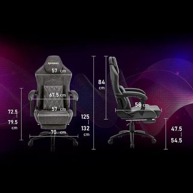 Alt view image 7 of 7 - Raidmax Extra-Large Size Gaming Chair Office Chair PC Chair with Lumbar Support, Marble Gray Distressed Plain Breathable Leather Texture, High Back Adjustable Swivel Task Chair with Footrest (Gray)