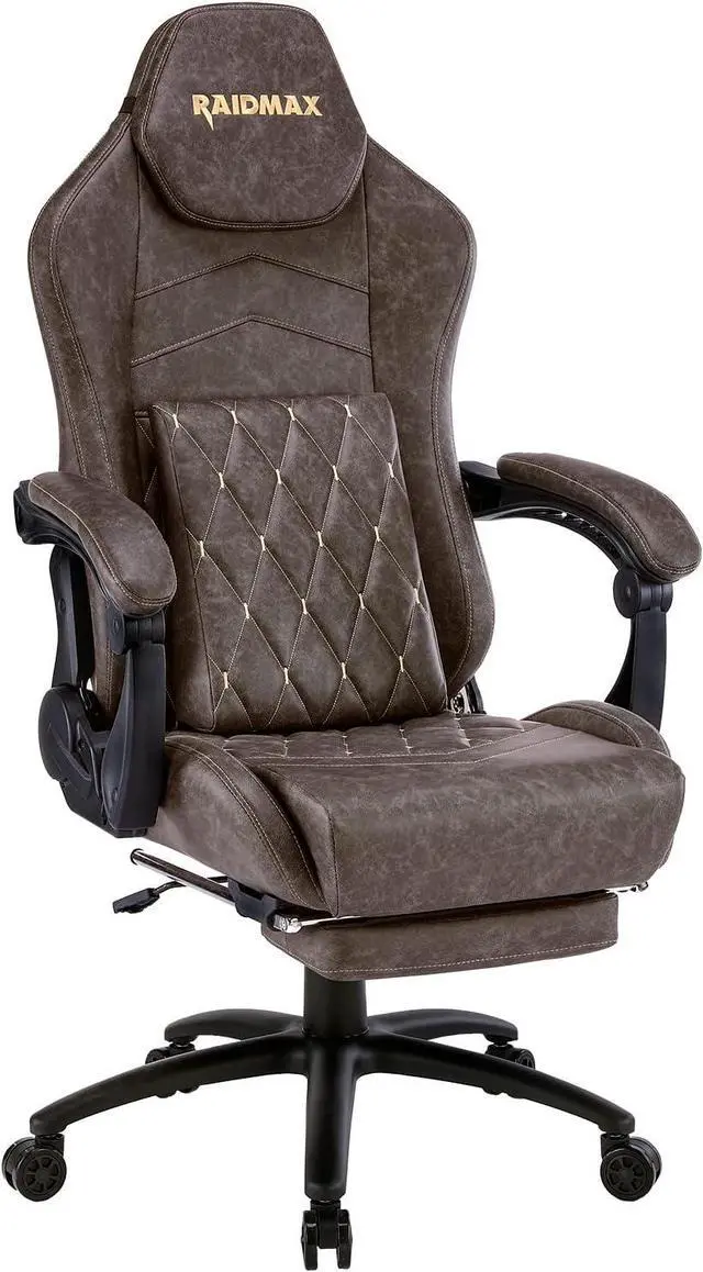 Main image of Raidmax Extra-Large Size Gaming Chair Office Chair PC Chair with Lumbar Support, Marble Gray Distressed Plain Breathable Leather Texture, High Back Adjustable Swivel Task Chair with Footrest Brown